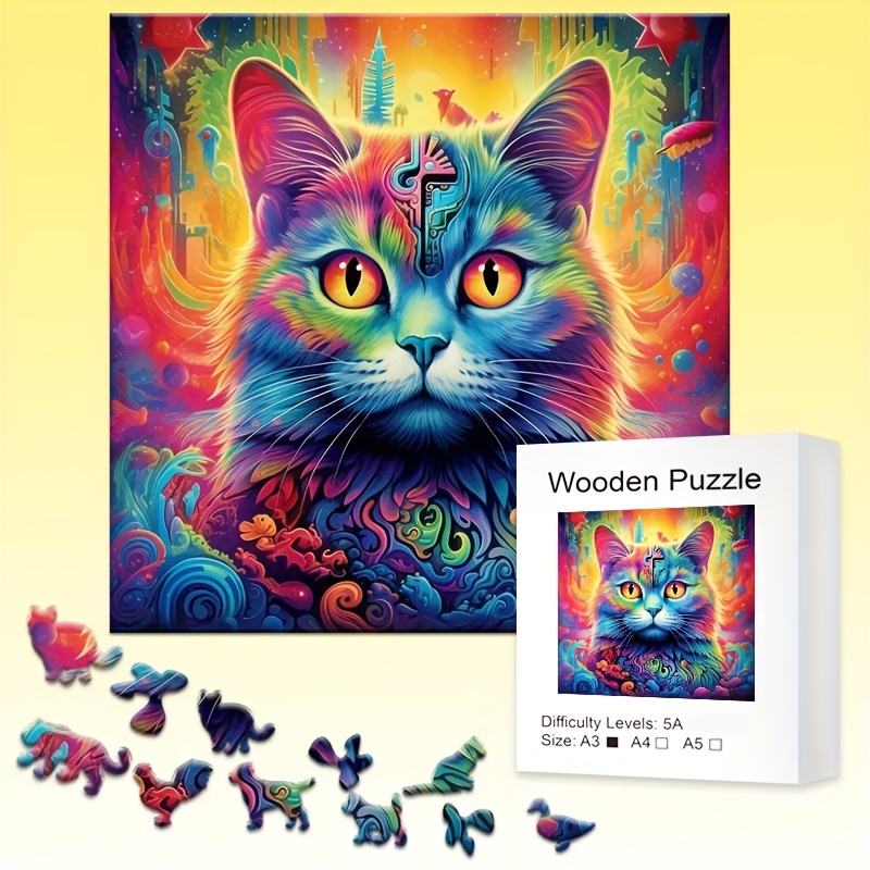 Cat Wooden Puzzle Exquisite Gift Packaging With Challenging - Temu