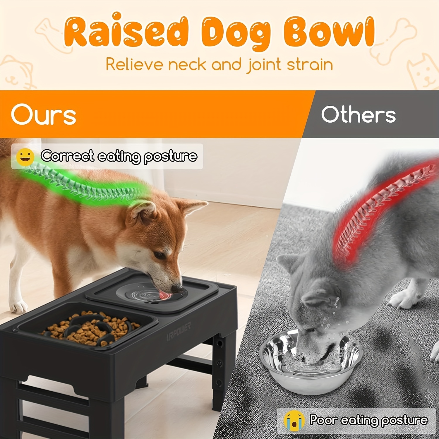 Elevated Dog Food Water Bowl - Raised Dog Bowls with Stand Non Skid -  Double Dog Feeding Bowl