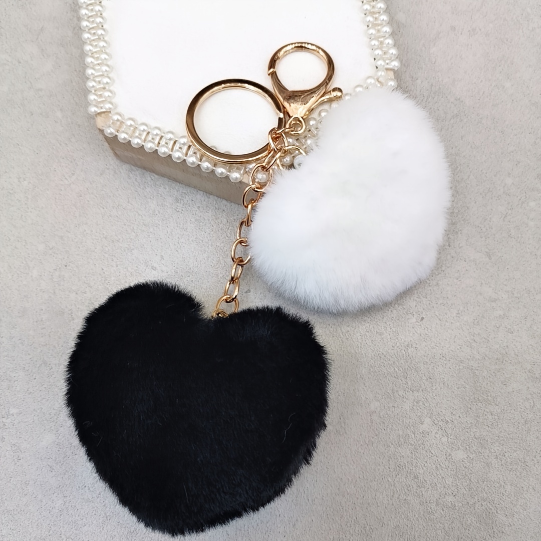 Pom Pom & Heart Charm Keychain