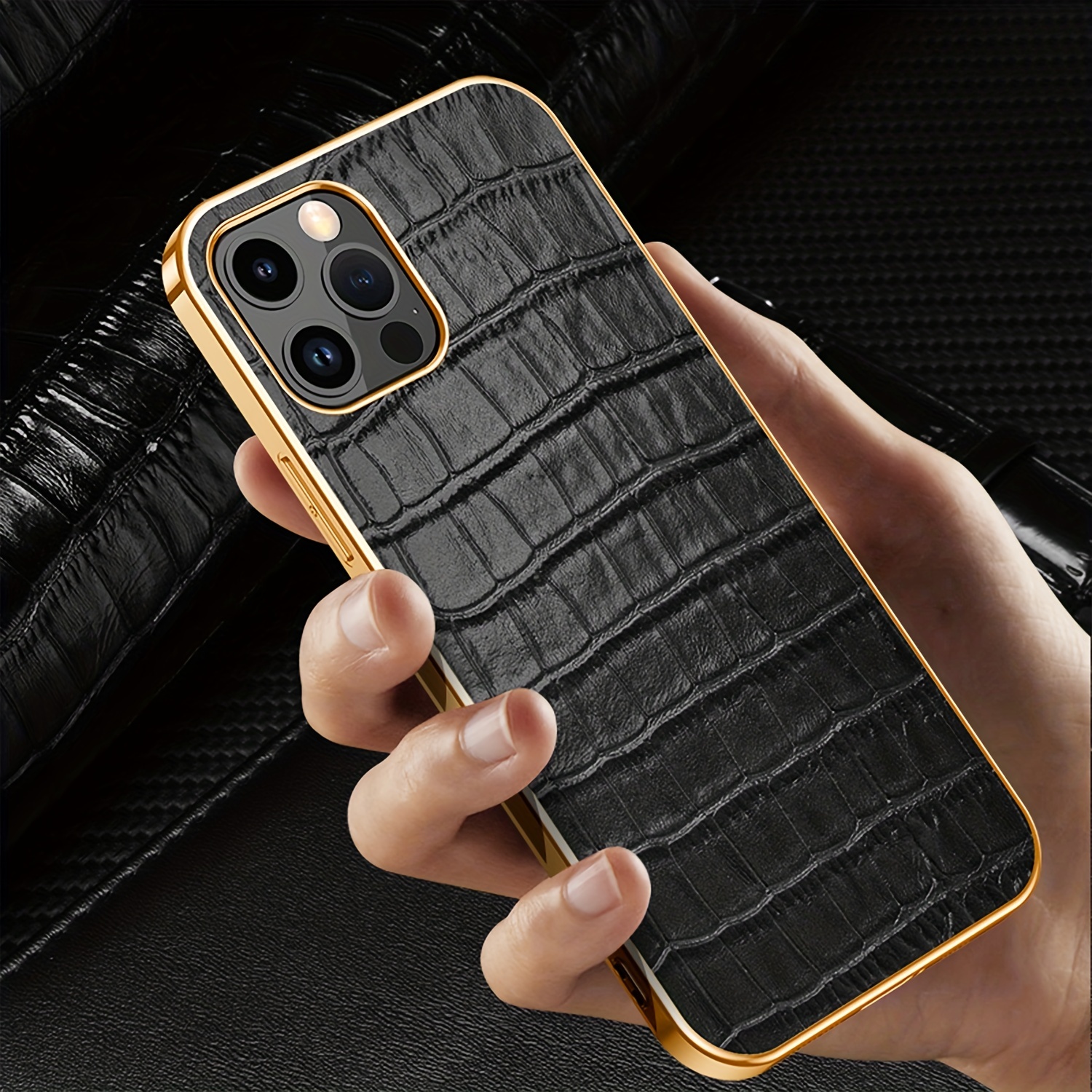 For iPhone 15 Pro Max Crocodile Top Layer Cowhide Leather Phone Case(Black)