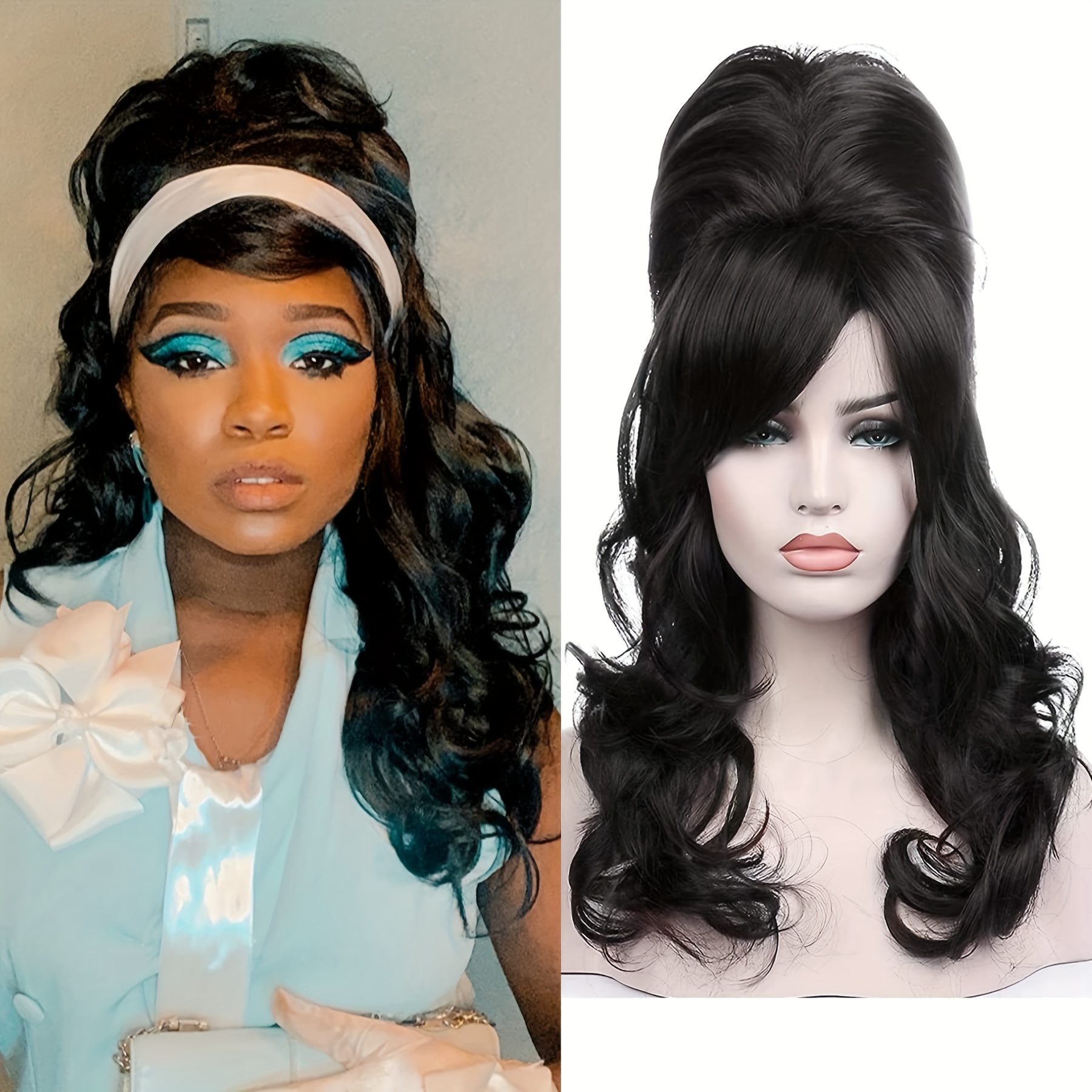 

Synthetic Hair 24 Inch Long Loose Wave Women's Wig With Bangs For Daily Party Use Big Bouffant Beehive Wigs For Women Fits 50s 80s Vintage Costume Christmas Halloween Thanksgiving Day & 1pc Wig Cap