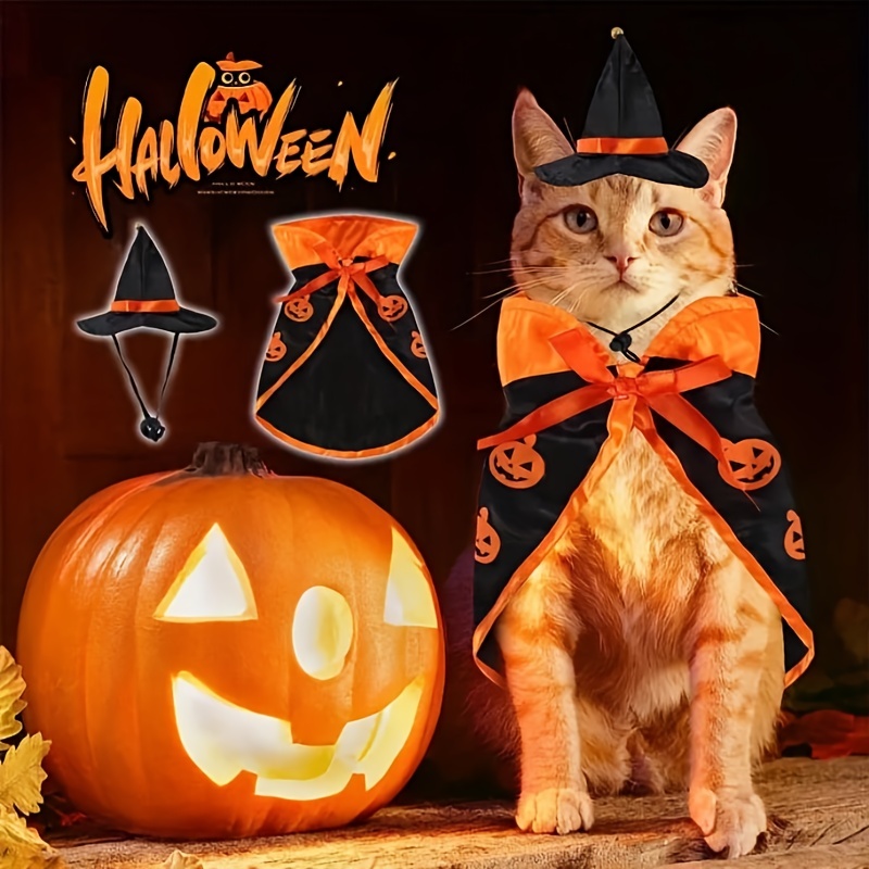 Halloween Pets Cosplay Clothes Cat Vampire Costume Cloak And Wizard Hat For  Cat Kitten Holiday Party Supplies - Temu