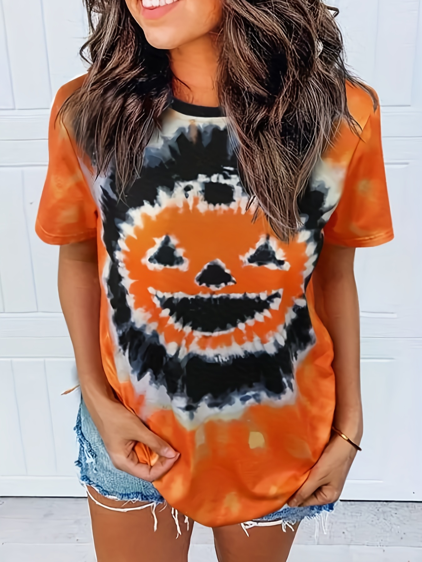 Winter Savings Clearance!YANHAIGONG Womens Summer Clearance Clothes Women's  Casual Halloween Cobwed Print 3/4 Sleeves Round Neck Top Funny Loose  Fitting Halloween Shirt Womens Graphic Tees 