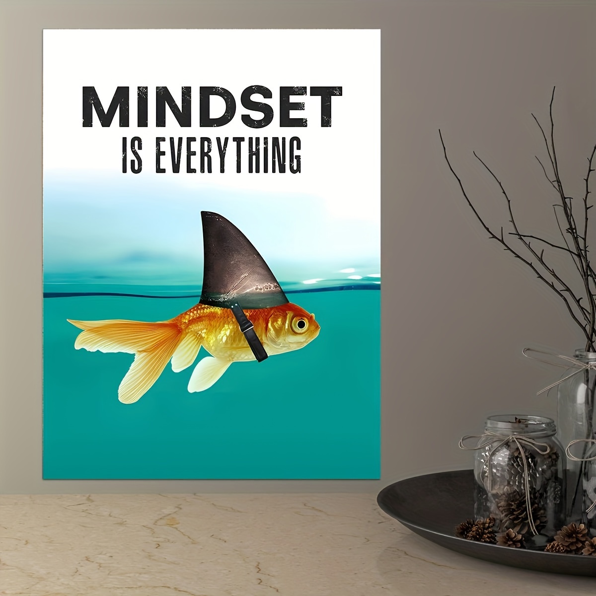 3pcs Mindset Is Everything Wall Art Blue Motivational Posters