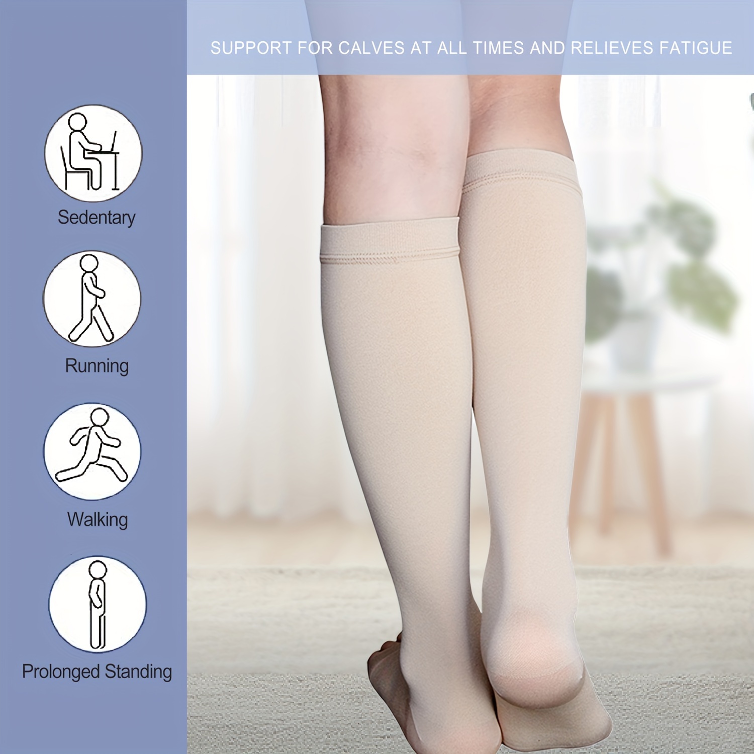 1 Pair Wukang Knee High Graduated Compression Stockings 20-30 mmhg Open Toe  Compression Socks for Women and Men
