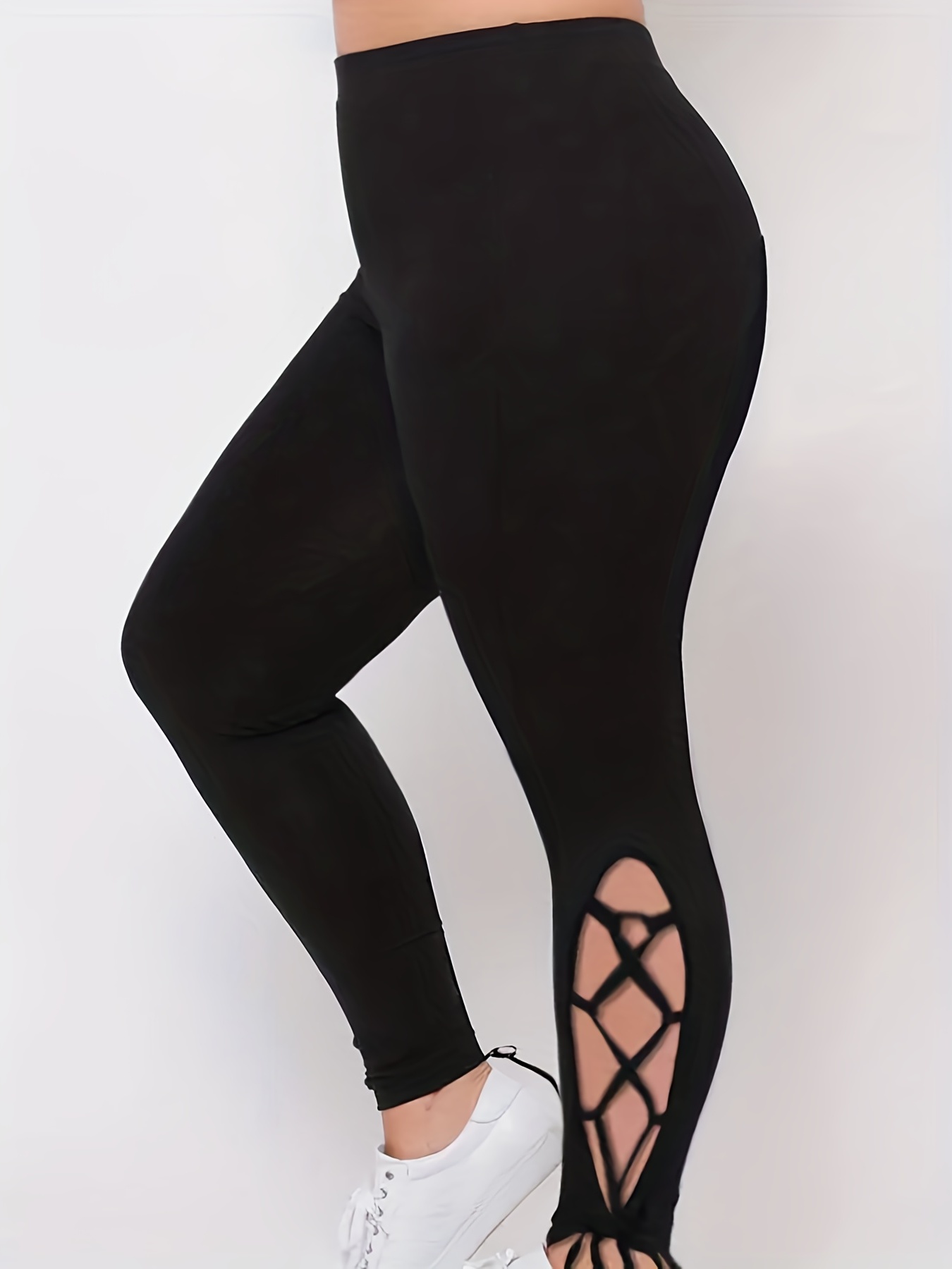 Plus Size Sports Leggings Women's Plus Solid Contrast Lace - Temu