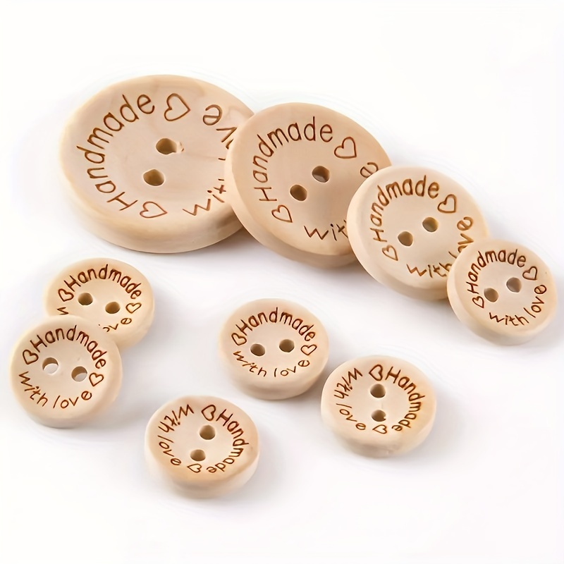 Hand Made With Love Wooden Buttons Diy Clothing Decoration - Temu