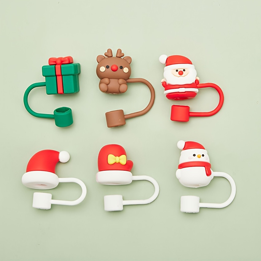 8pcs Christmas Straw Covers Cap Cute Silicone Straws Tips Covers Reusable Straw Toppers, Size: 8X3X1.5CM