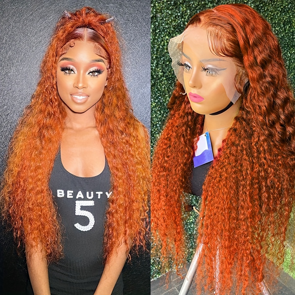 180% Density 13x4 Lace Front Human Hair Wig Ginger Orange - Temu