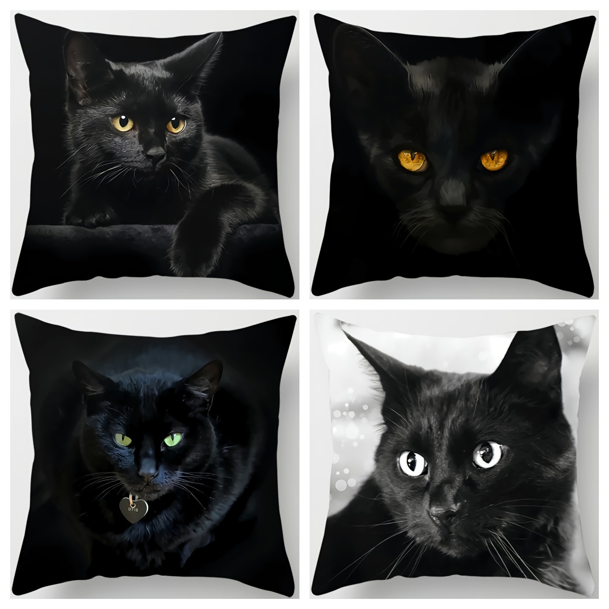 

4pcs, Cute Black Kitty Head Pillowcase, Home, In-vehicle, Bedroom, Living Room More! 17.7inchx17.7inch Without Pillow Core, Single-sided Print Home Decoration