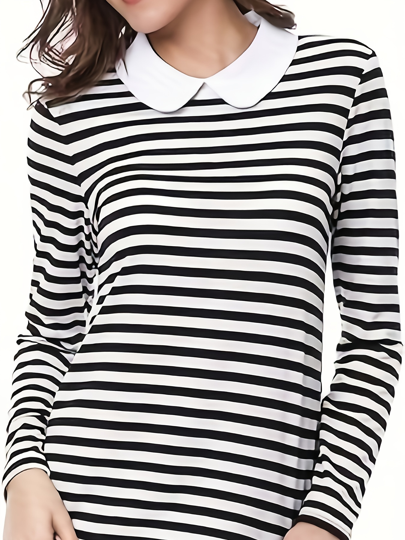 Cotton Shirt with Peter Pan Collar - Black - Ladies