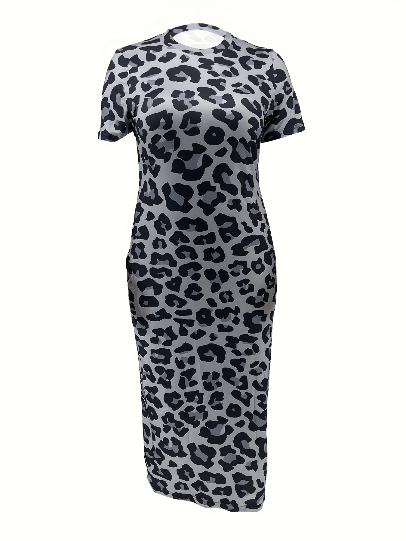 Leopard Print Short Sleeve Round Neck Skinny Dress