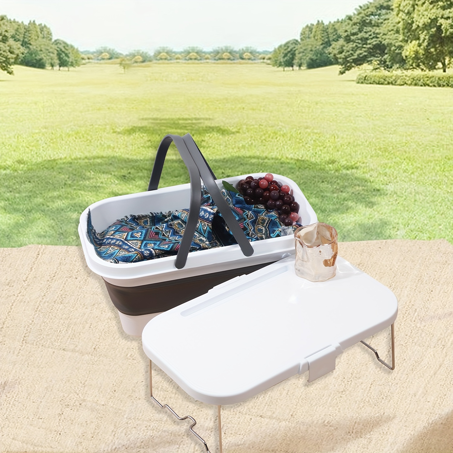 Cesta plegable portátil 3 en 1, plato de mesa plegable, tabla de cortar,  lavabo de agua con cubierta para acampar, cestas de Picnic al aire libre -  AliExpress