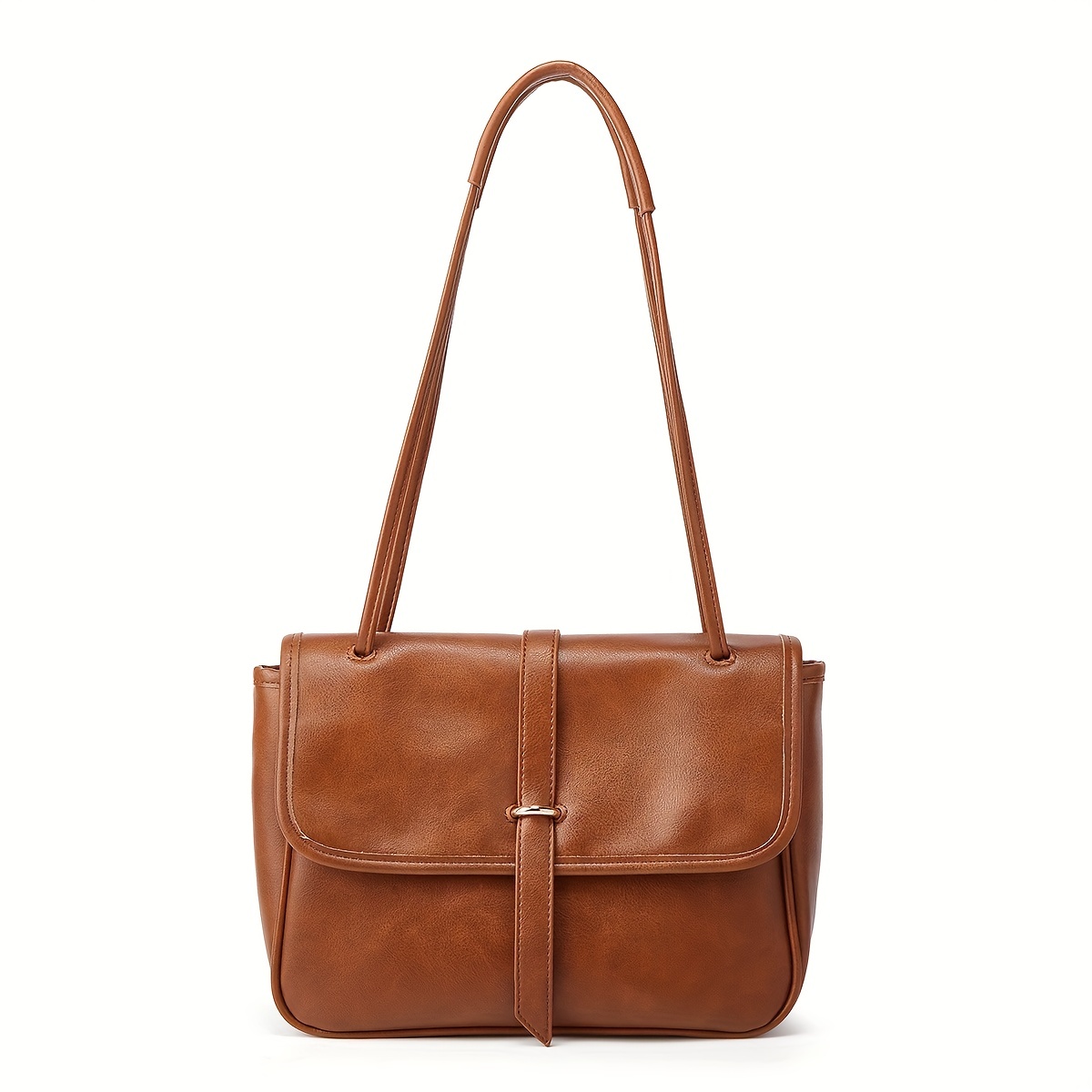 Vintage Square Flap Crossbody Bag Retro PU Leather Shoulder Bag