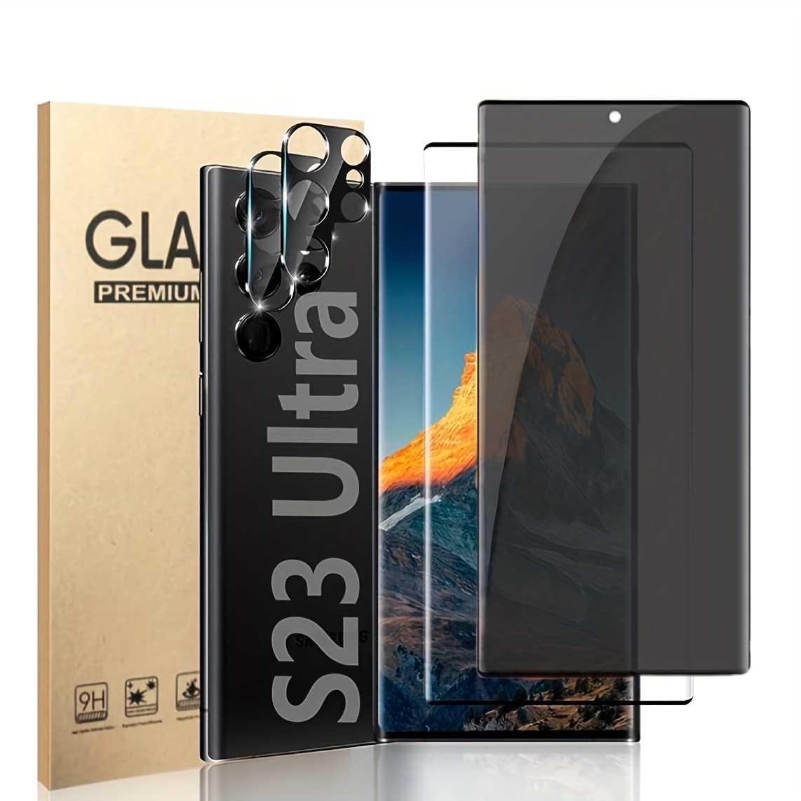  Protector de pantalla para Galaxy S23 Ultra【Paquete de 3 +  1】Con 1 protector de lente de cámara de vidrio templado, compatible con  huellas dactilares, vidrio 3D, cobertura completa, dureza 9H, protector