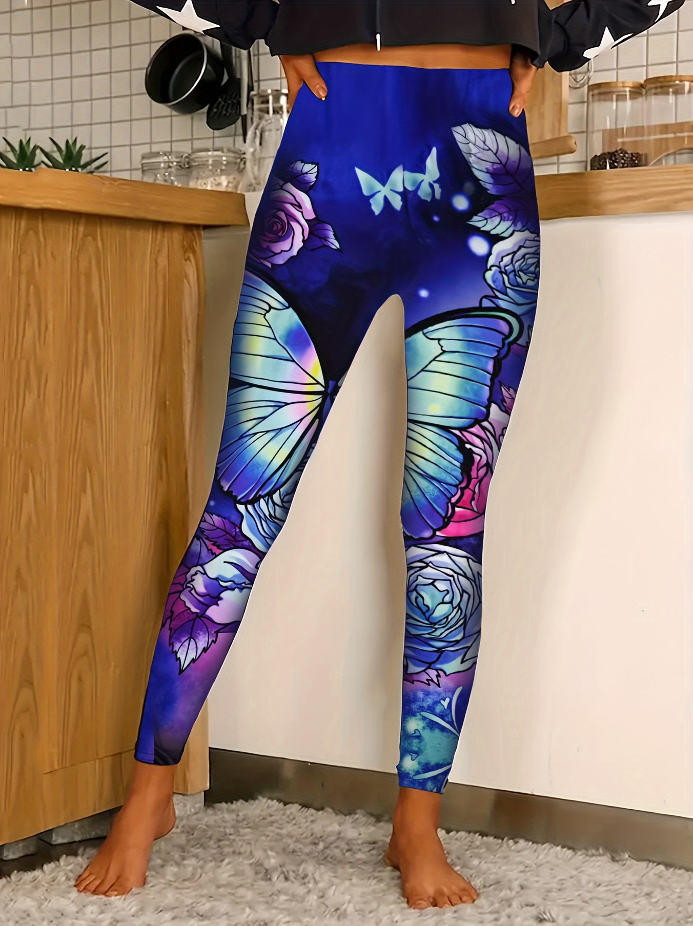 Butterfly Leggings, Flower Printed Pant, Cute Floral Legging, Stretchy  Leggings, Activewear for Women, Running Yoga Pant, Exercise Clothing 