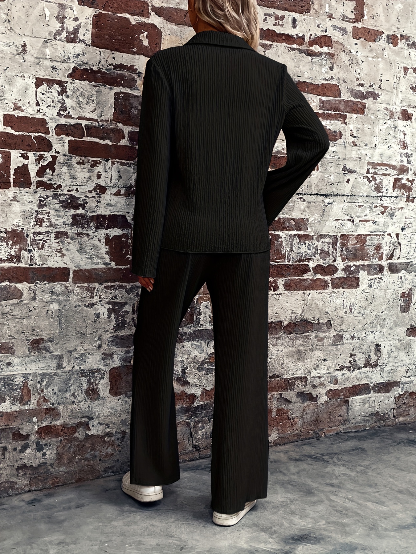 Button Front Shirt & Wide Leg Pants Set