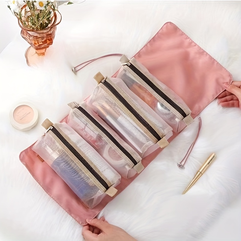 

1pc 4-in-1 Toiletry Bag - Foldable Quick Roll Up Makeup Organizer Travel Portable Cosmetic Bag - Great Gift For Women Ladies