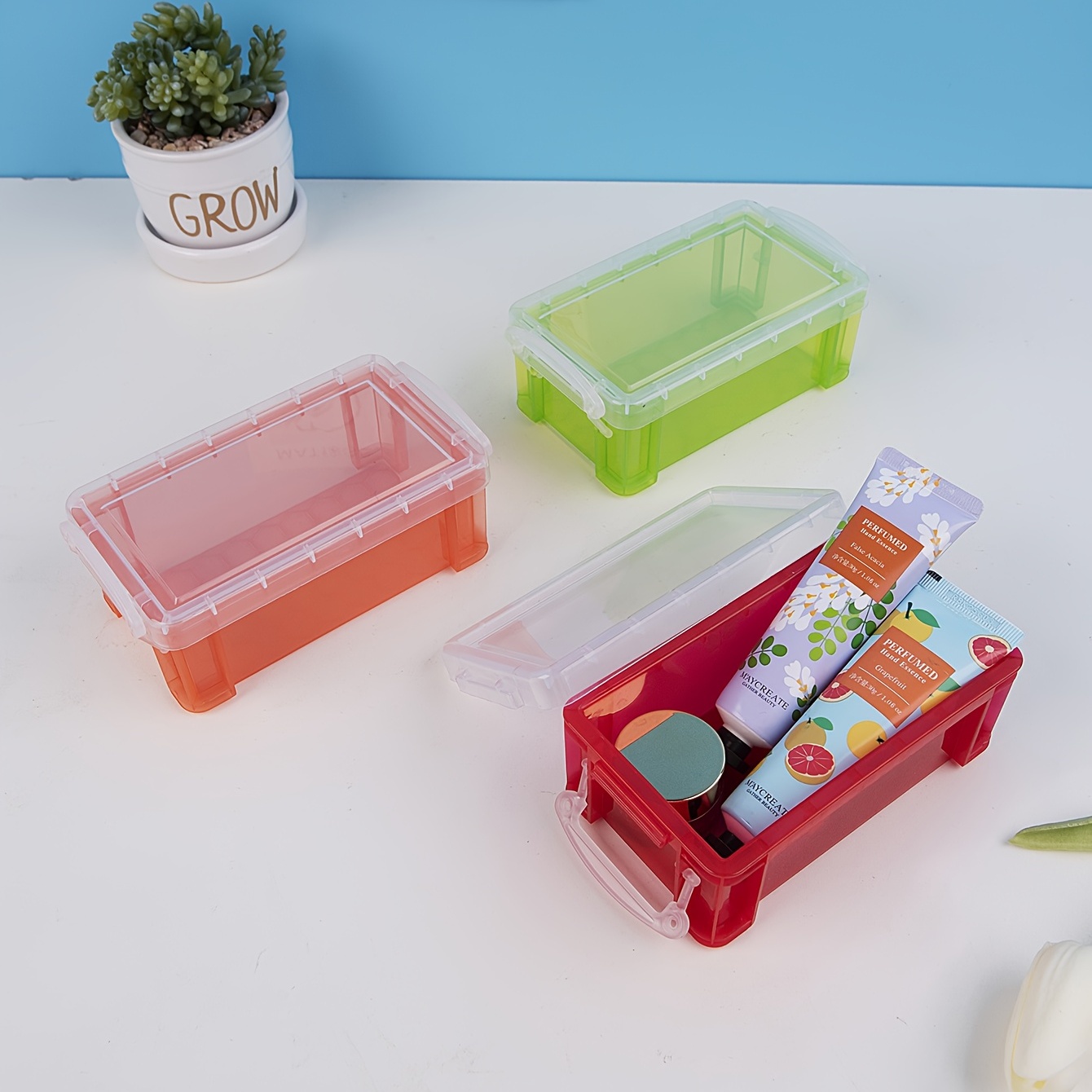 Plastic Storage Box, Candy Color Desktop Storage Container With