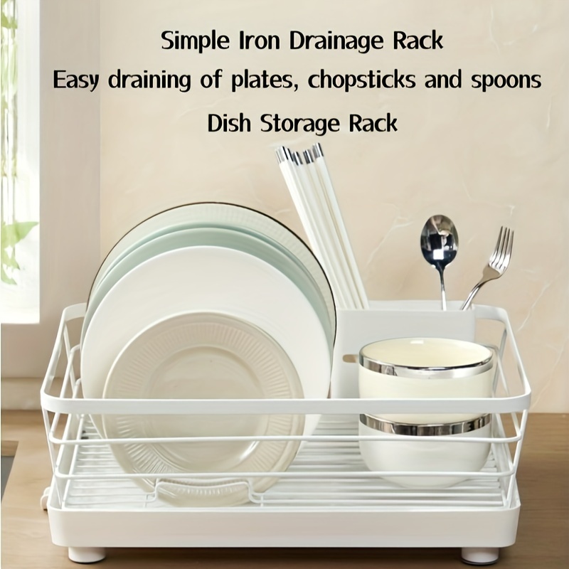 1pc Iron Black/white Coated Kitchen Storage Rack With Drainer For Dish &  Utensil, Double Layer Metal Organizer