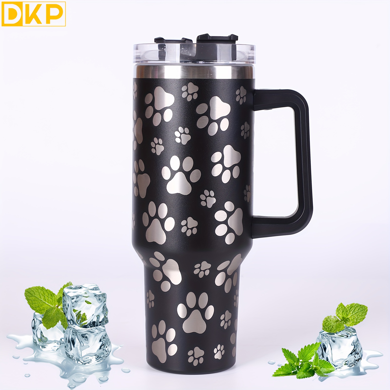 40oz Insulated Tumbler With Handle Straw Lid Creative Laser Cat