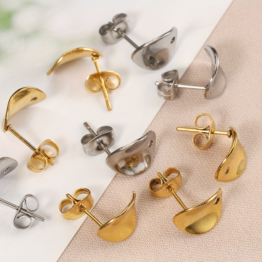 10pcs Stainless Steel Stud Earring Base with Backs for DIY Jewelry