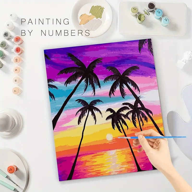 Paint By Numbers,Paint By Number For Adults Beginner,Painting By Number On  Canvas DIY Adult Paint By Number Coconut Tree Painting Arts Crafts For Home