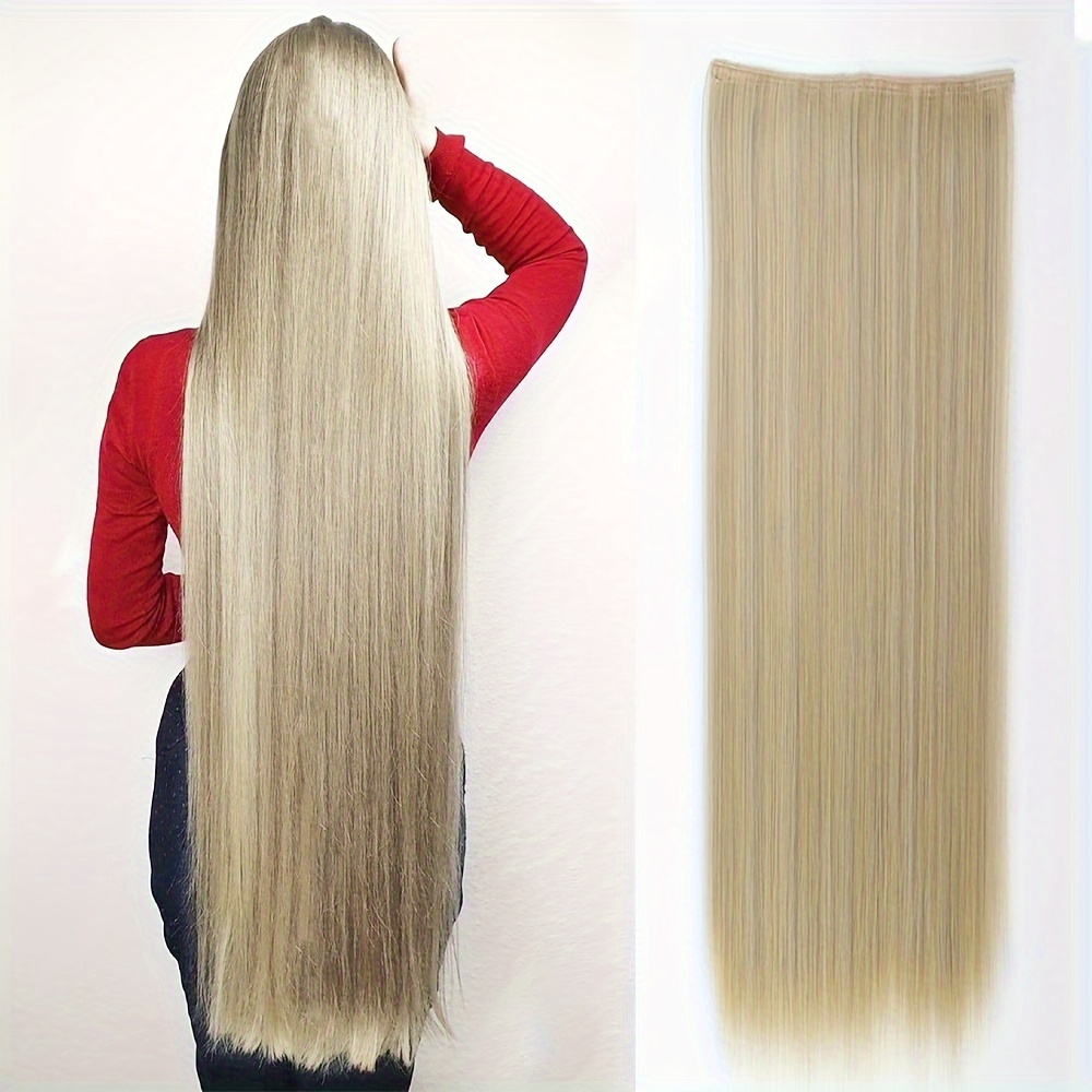 

80cm Long Straight Synthetic Hair Extension 5 Clips Clip In Hair Extension Full Head Hairpiece 1b# Hair Accessories