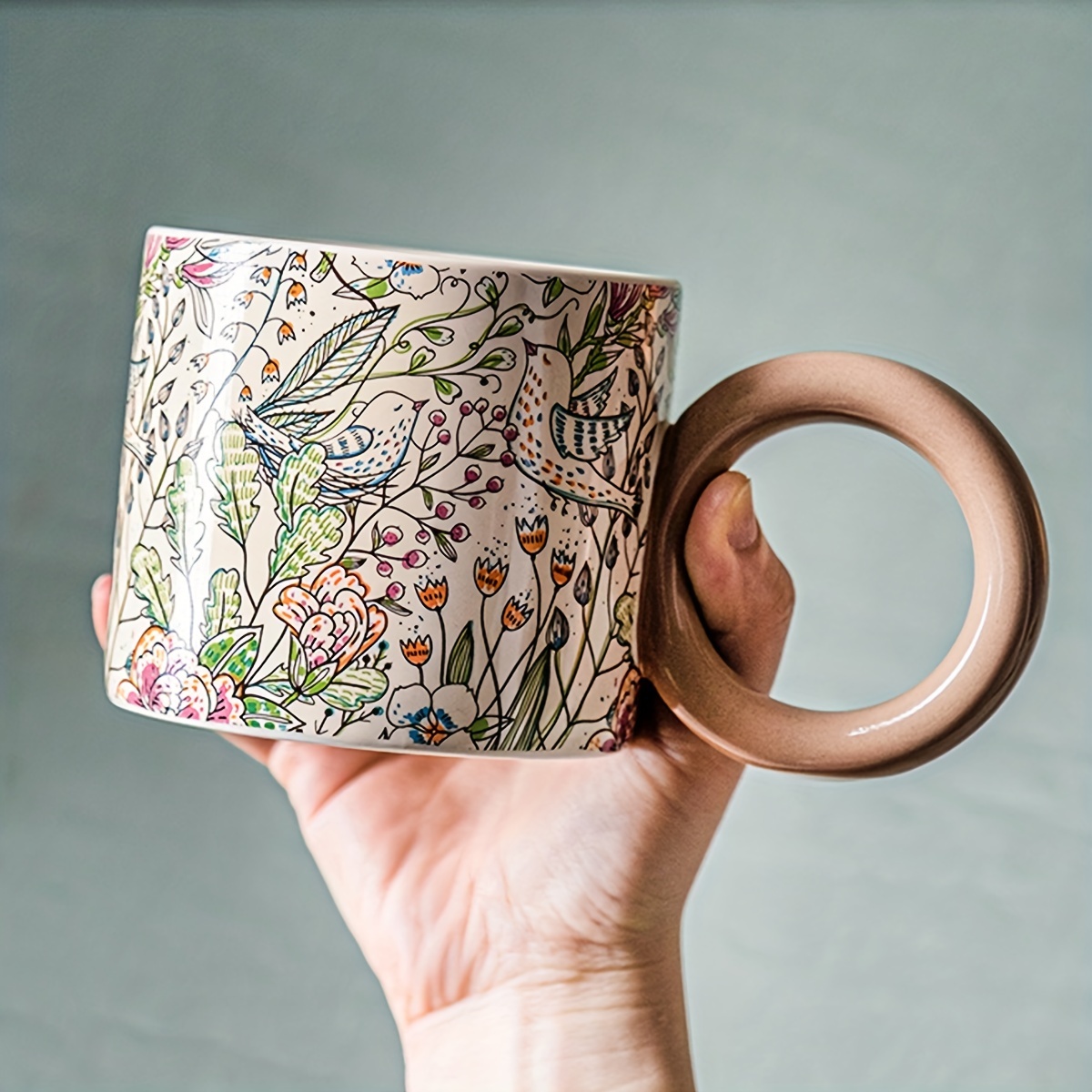 Flower Painting Coffee Mug Irregular Ceramic Coffee Cups - Temu Italy