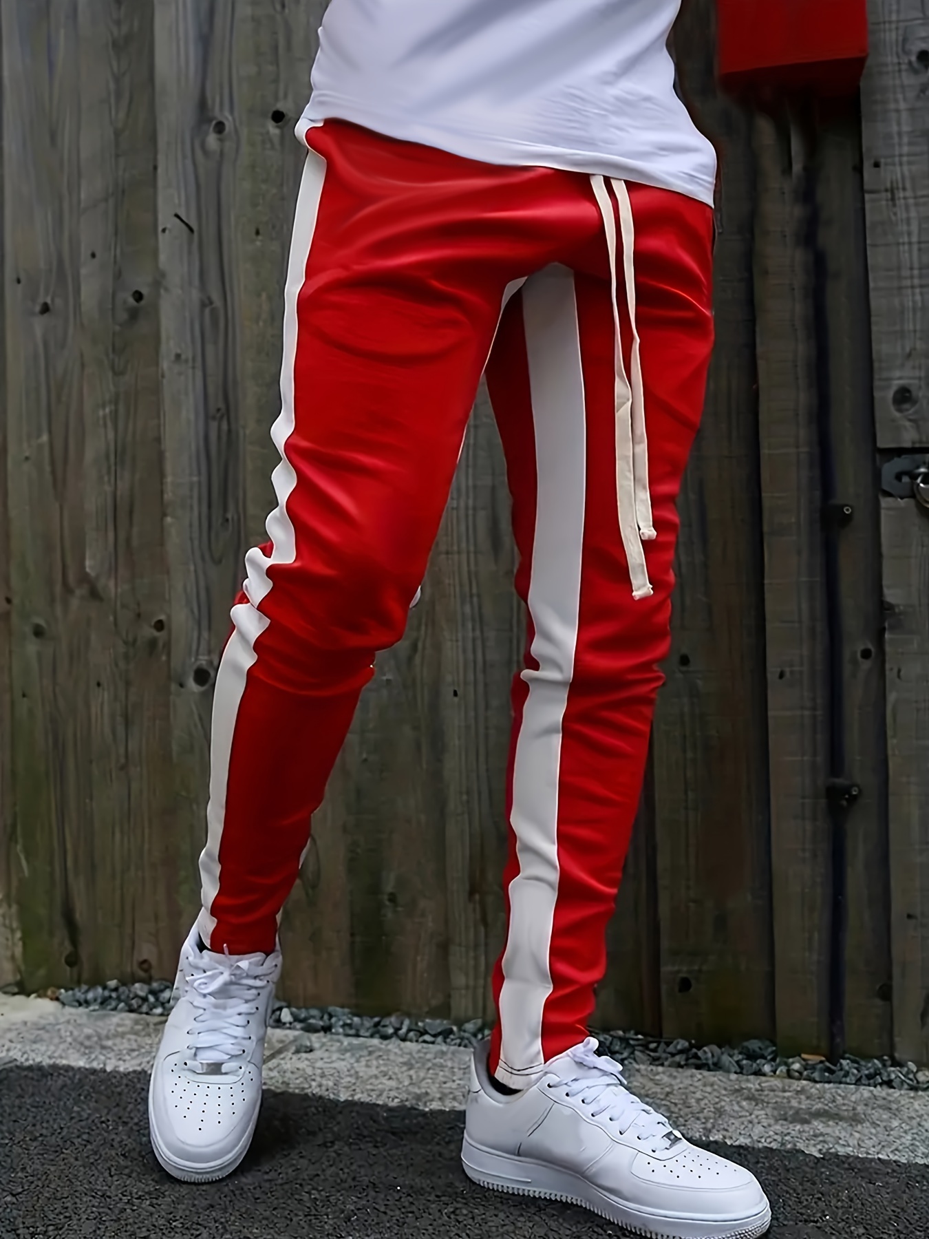 Contrast Color Side Strip Design Print Drawstring Sweatpants