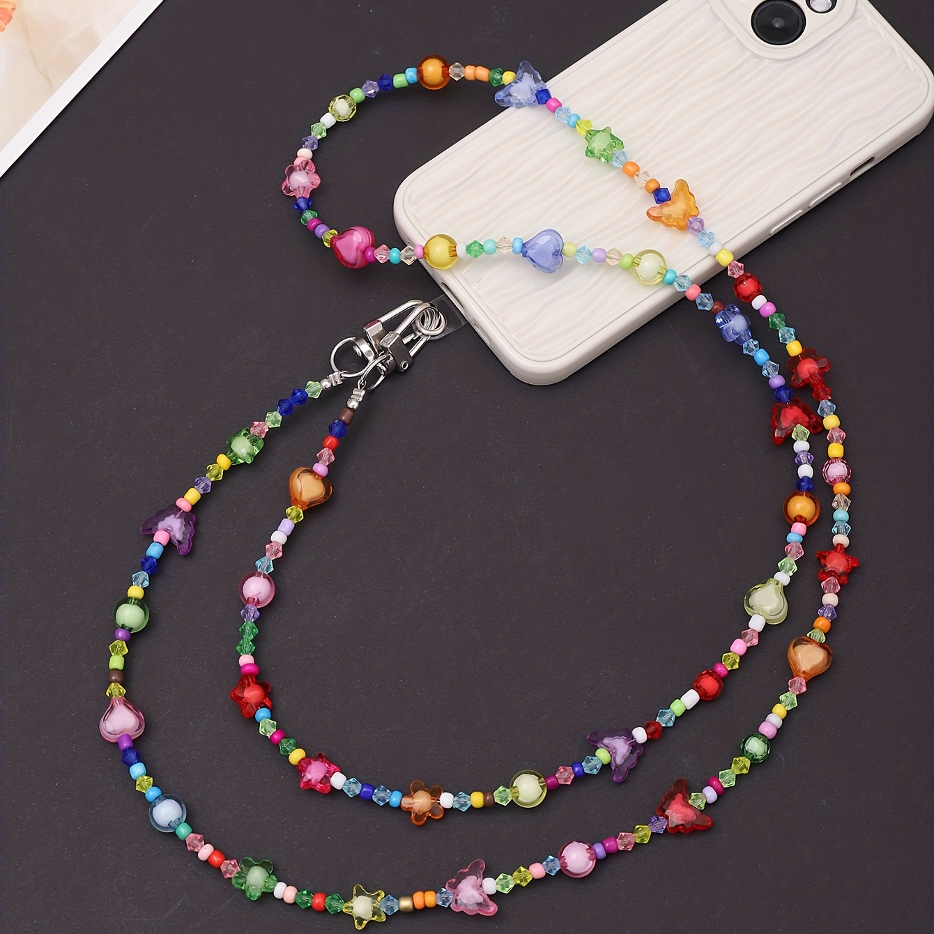 

Colorful Special-shaped Beads Love Star Butterfly Long Slant Cross Mobile Phone Lanyard