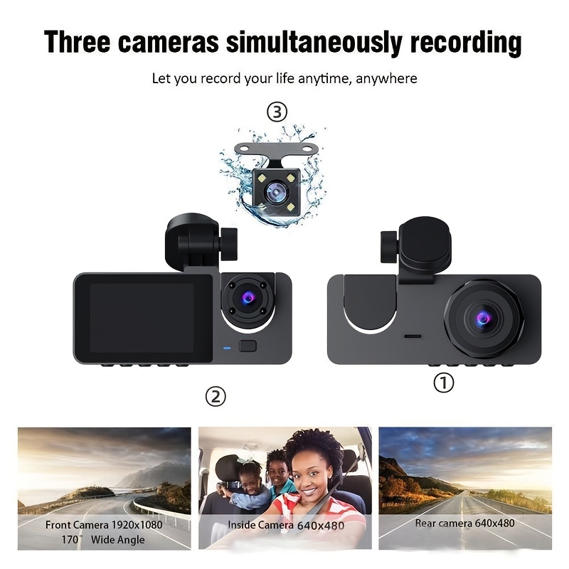 Dash Cam Front and Rear Inside, 3 Channel Dash Camera 1080P Full