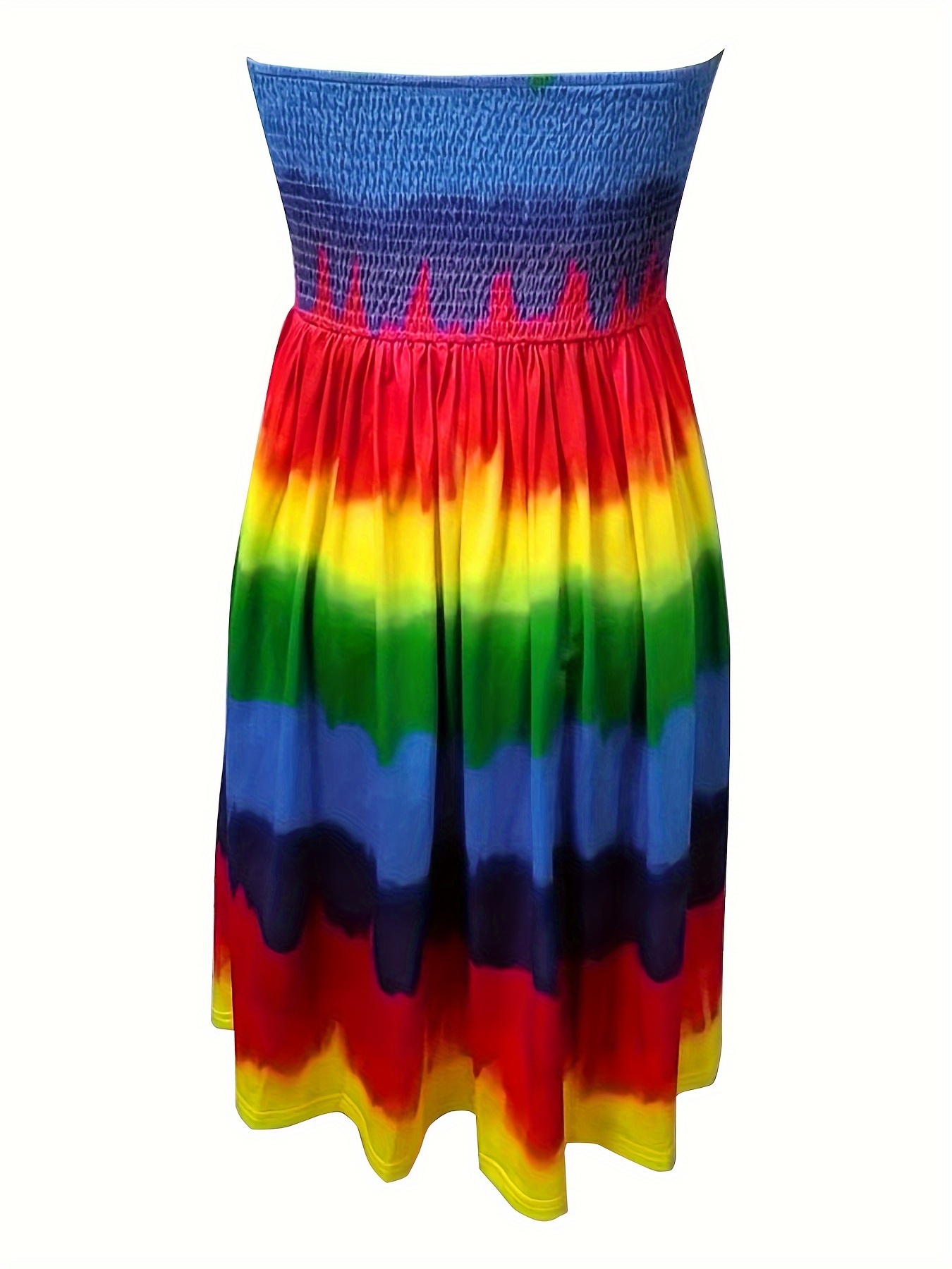 rainbow stripe shirred dress casual strapless dress for spring summer womens clothing
