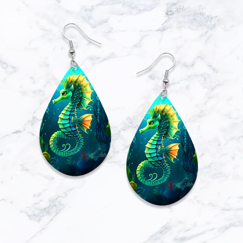 sea animal print wooden teardrop earrings lovely Temu United