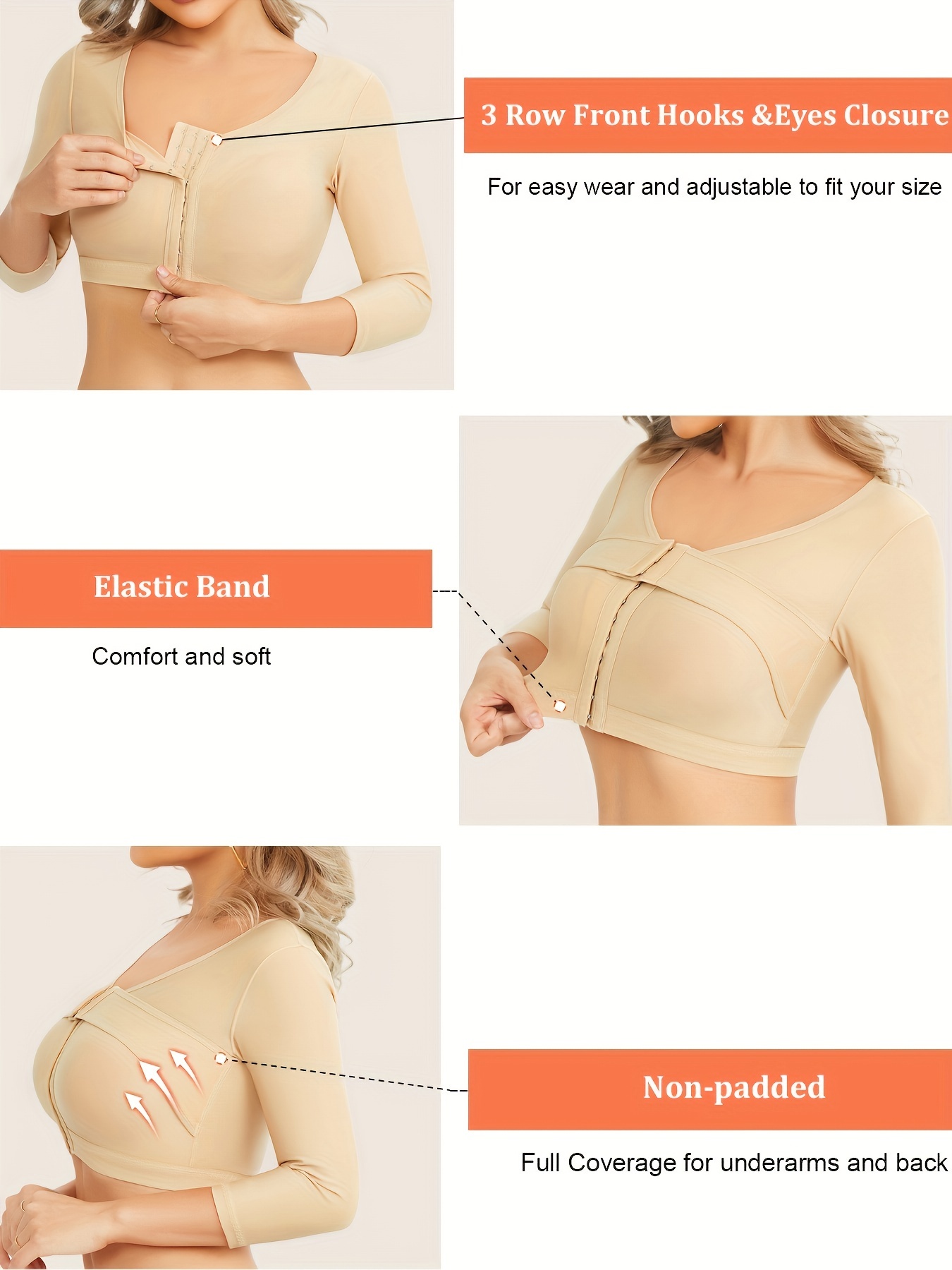 Posture Corrector Tops, Post Surgical Upper Arm Shaper Slimmer Long Sleeve  Body Shaper, Women's Underwear & Shapewear