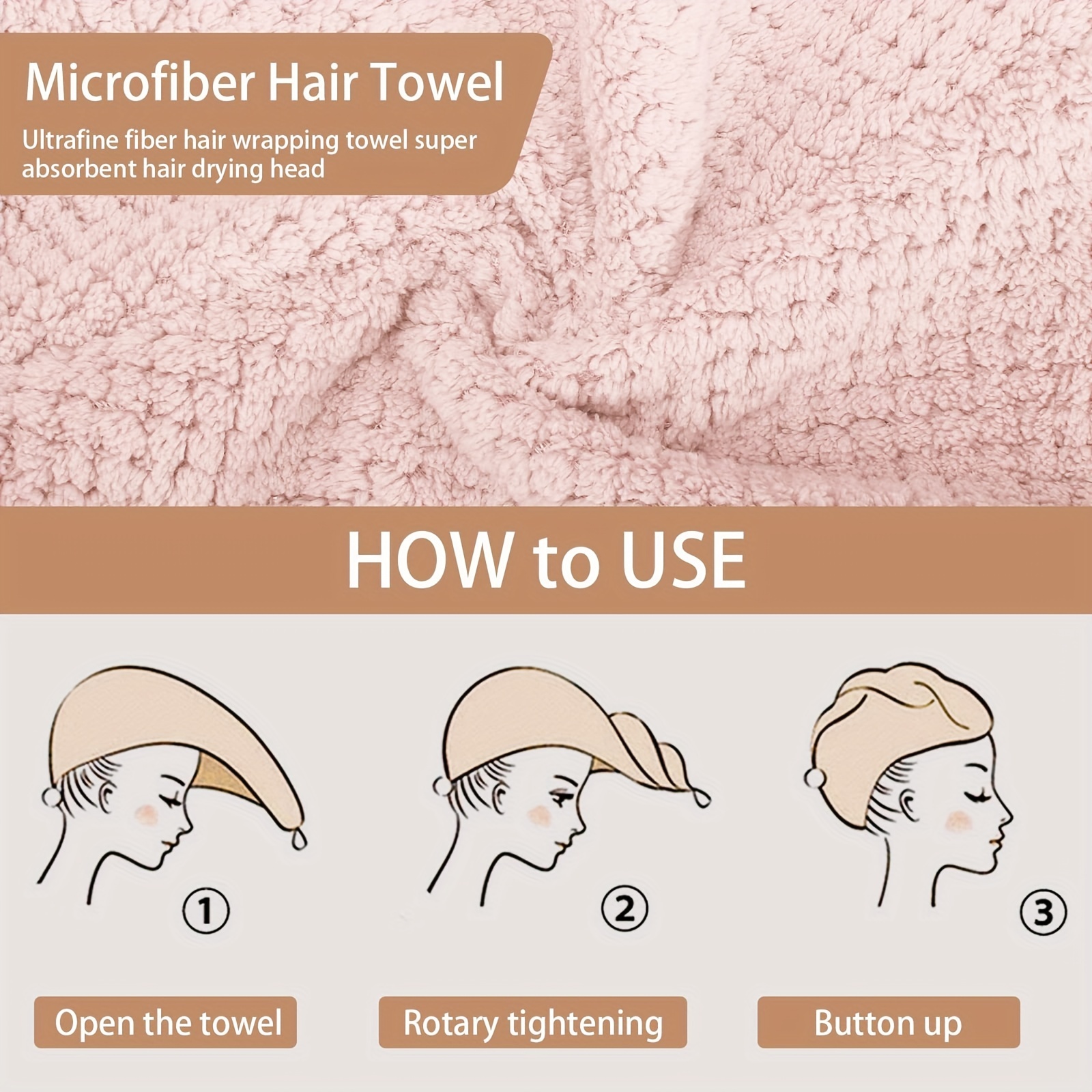Basumee Toalla de microfibra para el cabello para niños, paquete de 2  toallas de secado rápido con turbantes de pelo con botón para cabello  húmedo