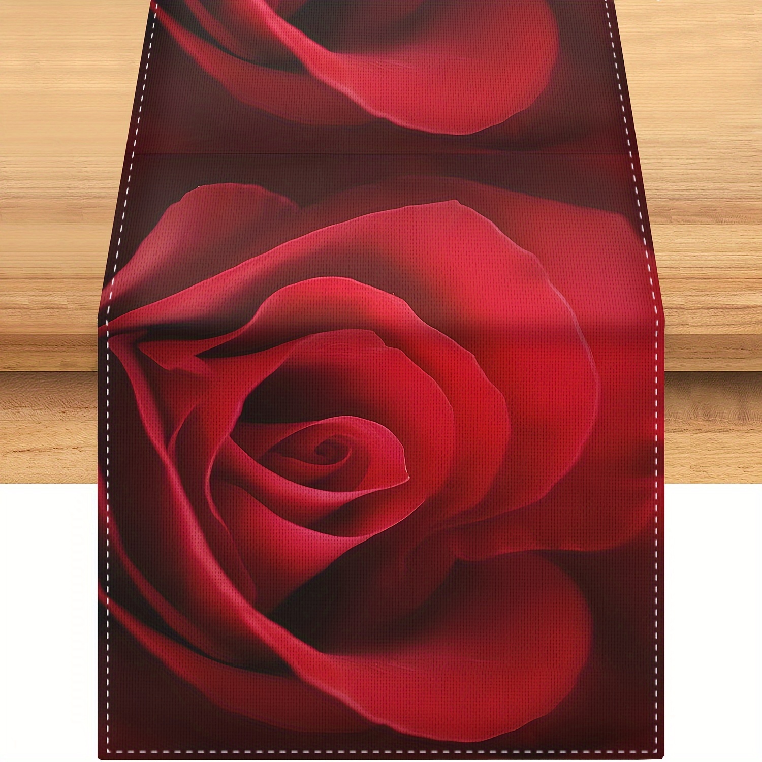 

1pc, Table Runner, Romantic Roses Pattern Table Runner, Non-slip Rectangle Covered With Delicate Red Roses Printed Pattern For Dining Room, Kitchen, Living Room, Dining Table Decor