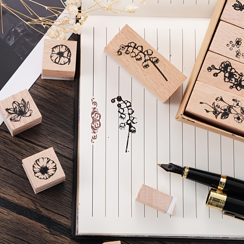 Wooden Rubber Stamps Vintage Flowers Wooden - Temu