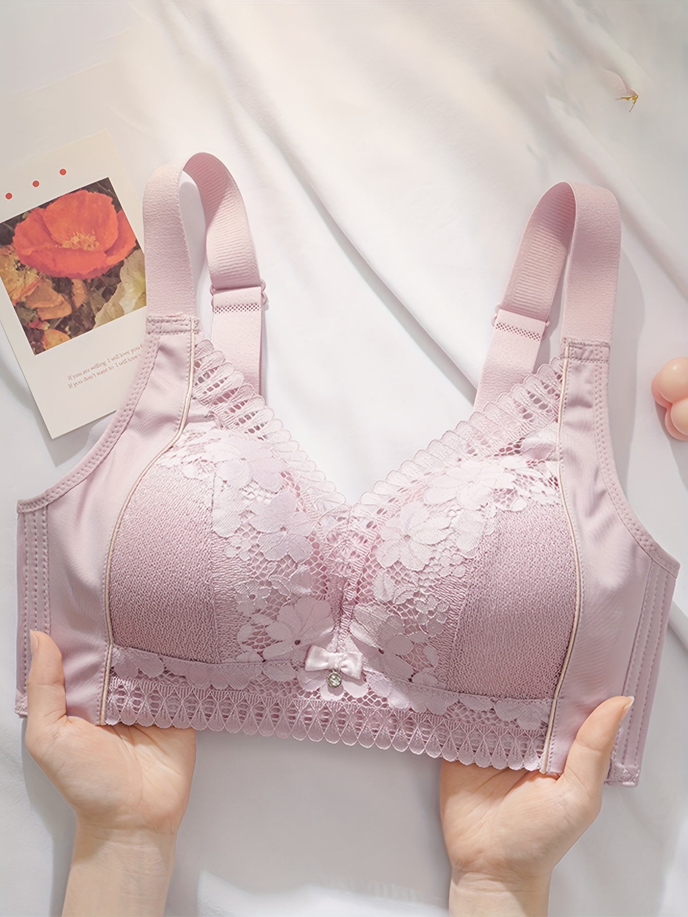 Contrast Lace Unlined Bra Comfy Breathable Full Coverage Bra - Temu