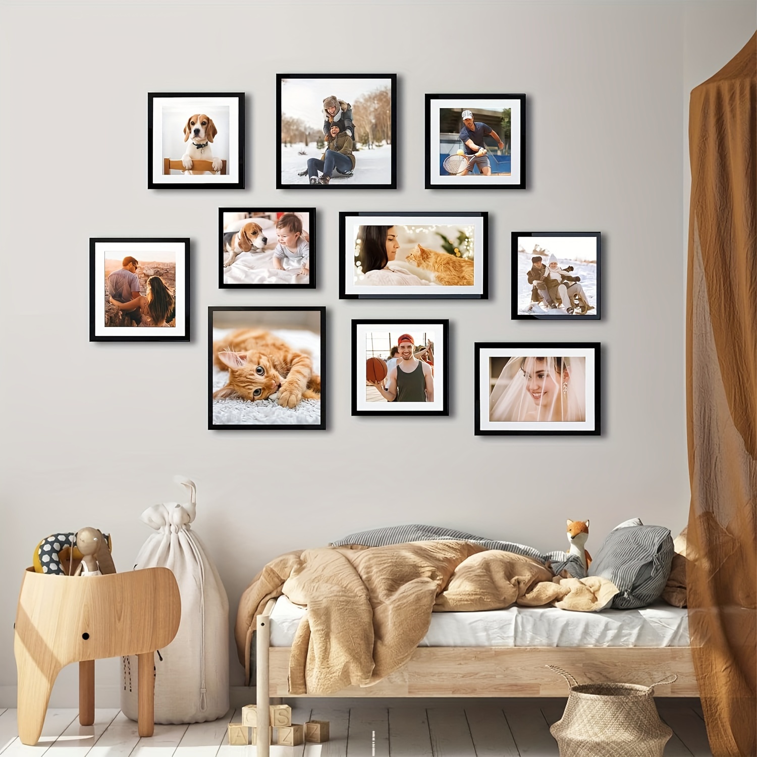 JUNOMI® Set of 2 30 x 40 cm Oak Wood Photo Frame, Black Photo Frame with  Shatterproof Plexi Glass