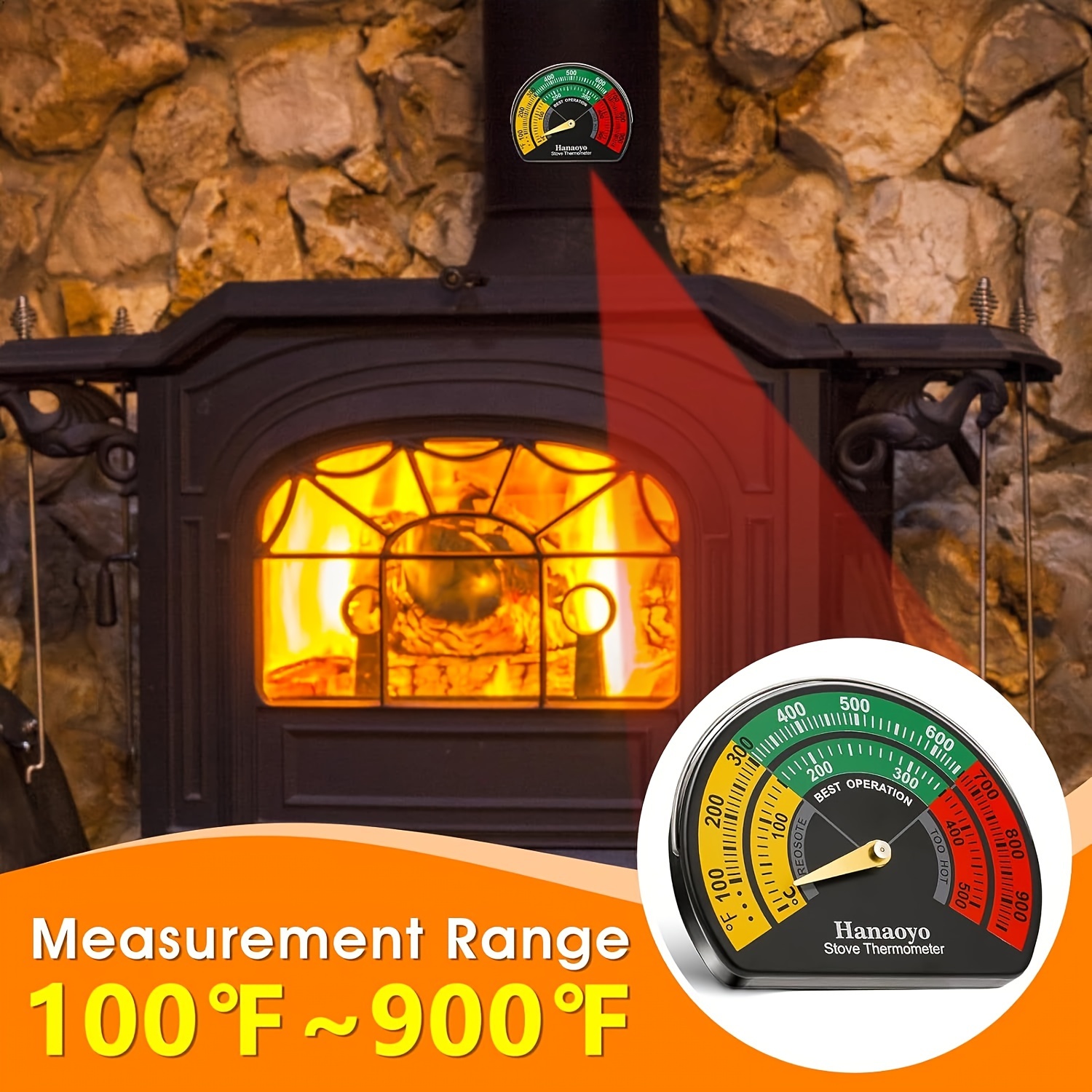 Comprar Termómetro de estufa de leña, medidor de temperatura de estufa de  horno magnético, termómetro superior para estufa de leña