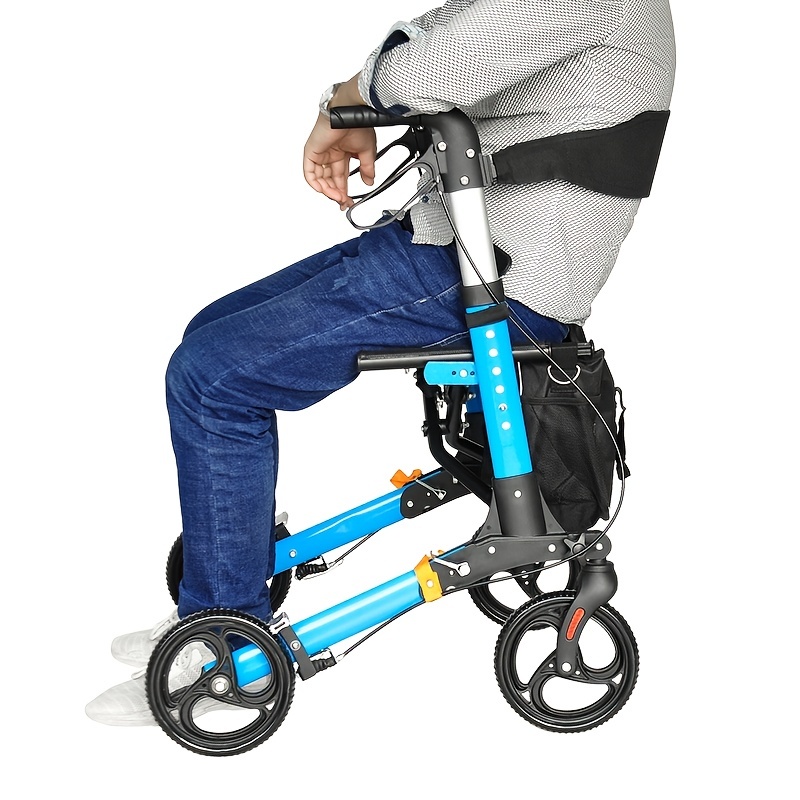 Four-Wheel Aluminum Alloy Mobility Walker, Portable Folding Hand Truck for the Elderly and Disabled, with Seating Option