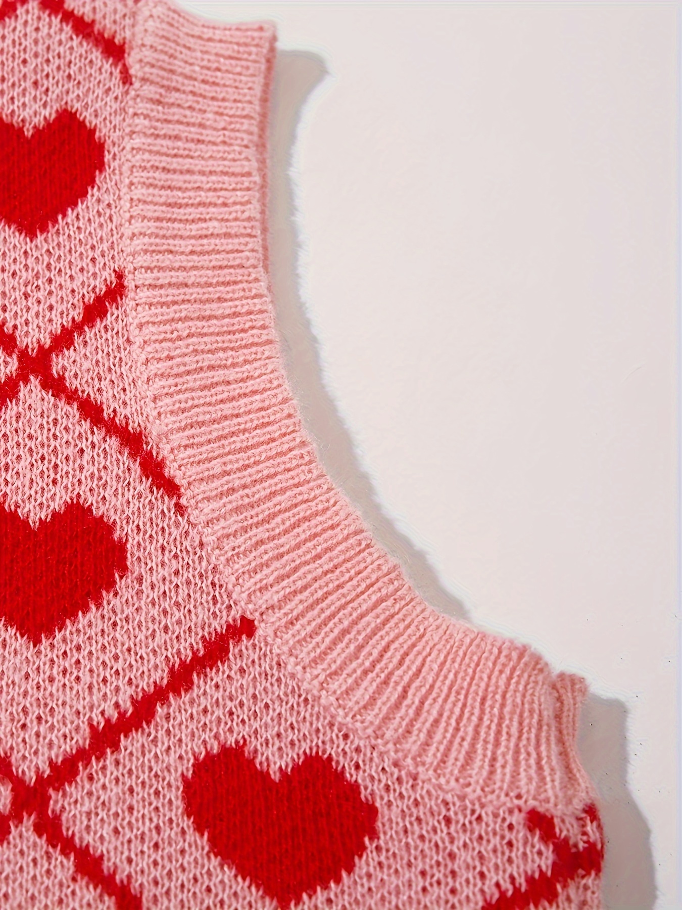 Heart Print V Neck Sweater Vest Casual Sleeveless Knit Top - Temu
