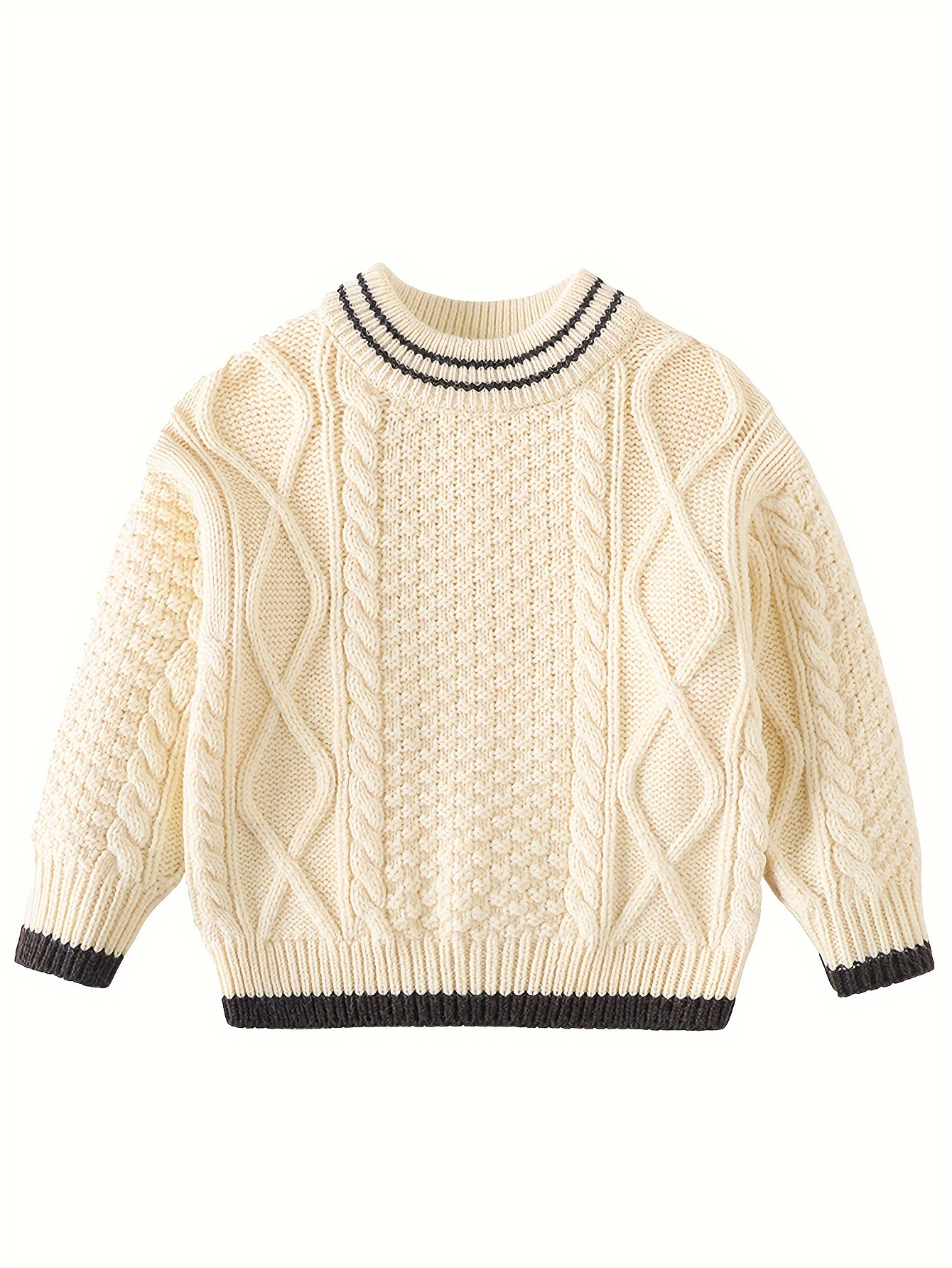 Jacquard Knit Jumper, Round Neckline, for Boys - beige, Boys