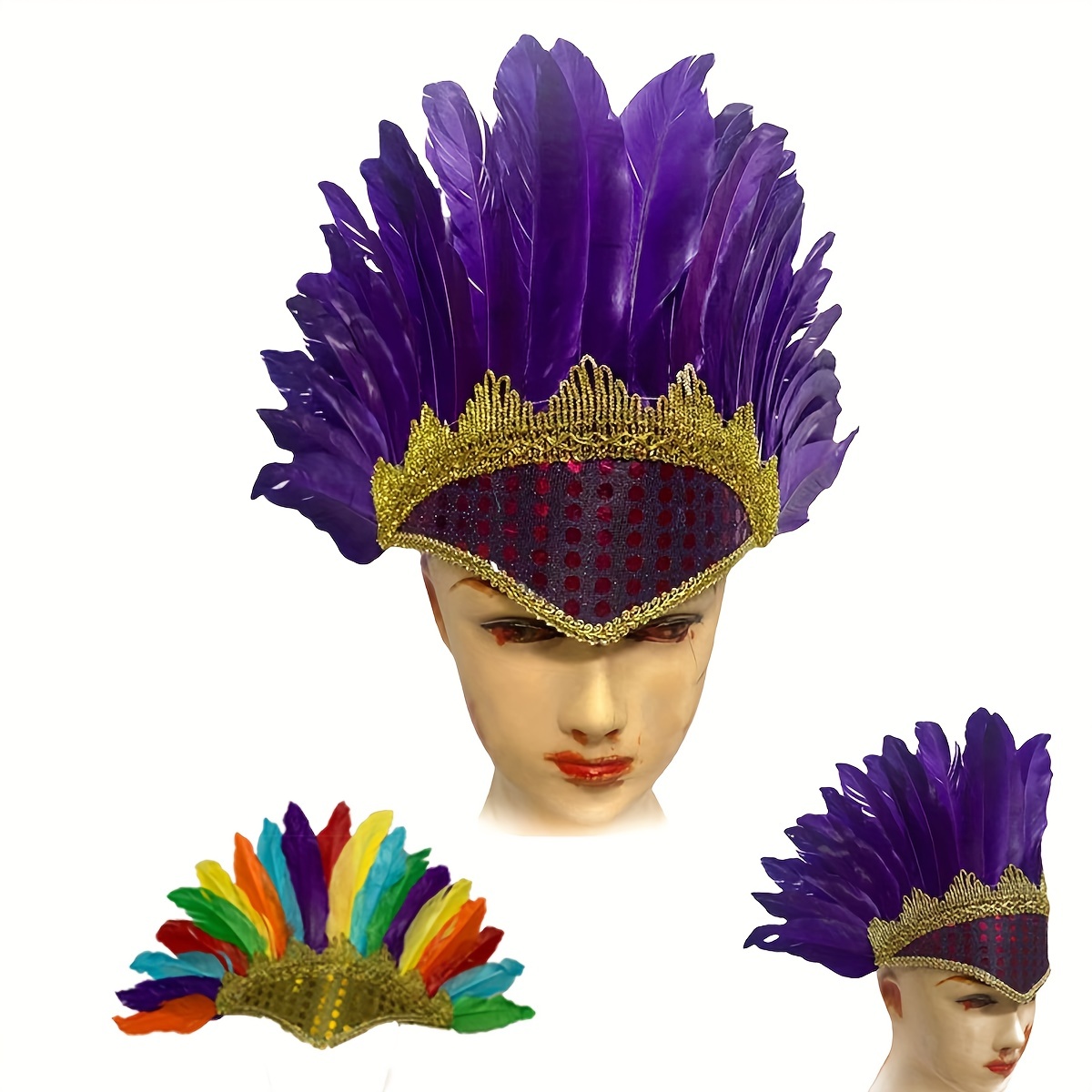 Diadema de plumas con decoración de corona, tocado de estilo étnico,  tocados indios, tocados bohemios, accesorios para el cabello de nativos