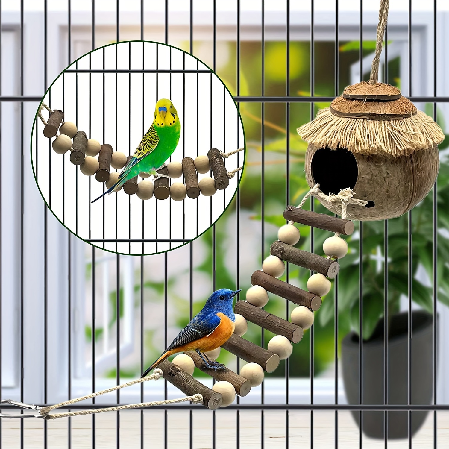 Nid de Reproduction d'oiseaux, Nid d'oiseau en Bois avec perchoir,  Accessoires de Cage à Oiseaux pour calopsittes, inséparables, perruches,  pinsons
