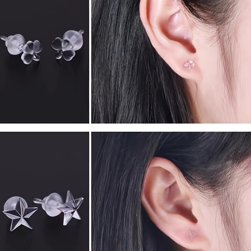 10PCS Mix Styles Plastic Earrings Clear Ear Pins and Resin Earring Backs