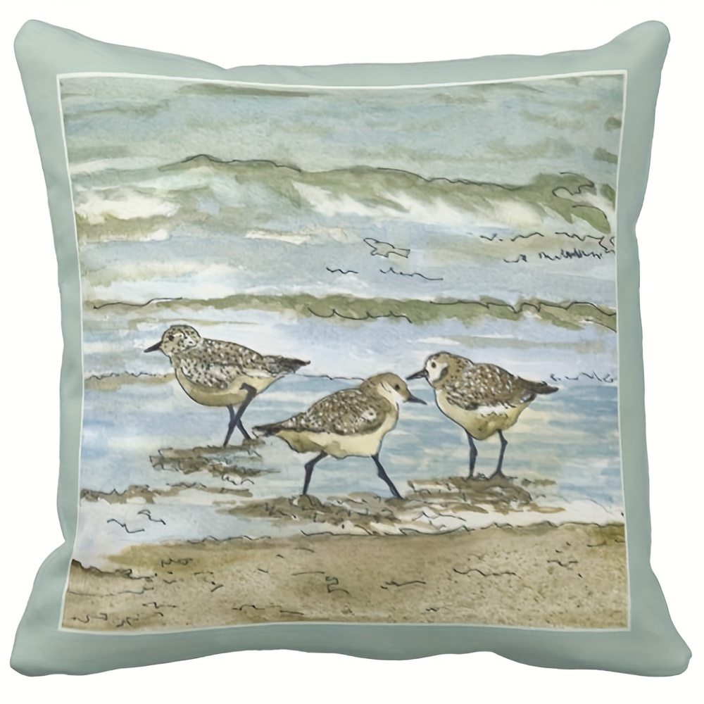 

1pc Cover Ocean Sandpiper Beach Birds Decorative Pillow Case, Home Decor Square Pillowcase, Cushion Decor, 18x18 Inch