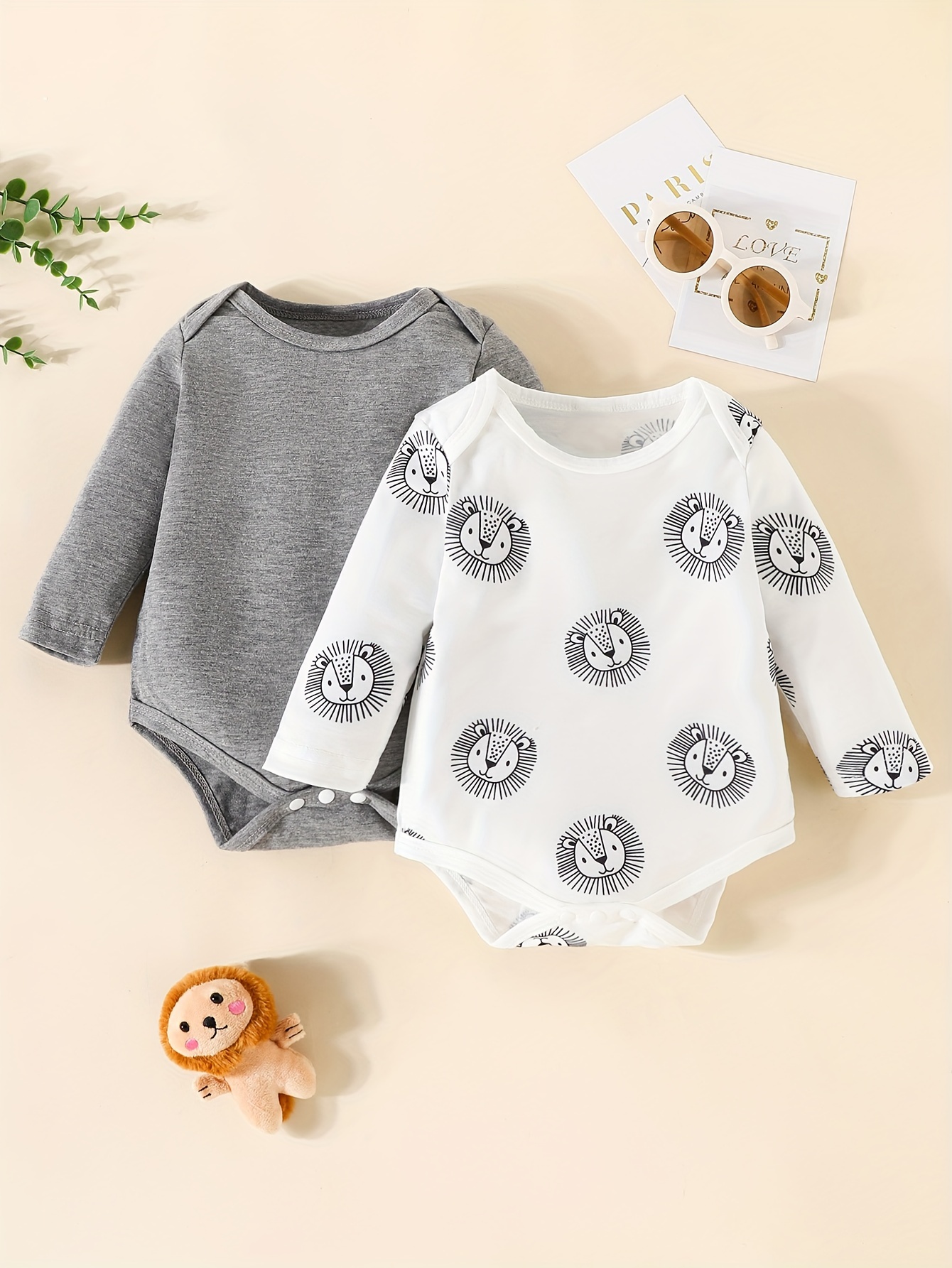 Baby's Cute Bear Print Ribbed Long Sleeve Set Bodysuit Hat - Temu