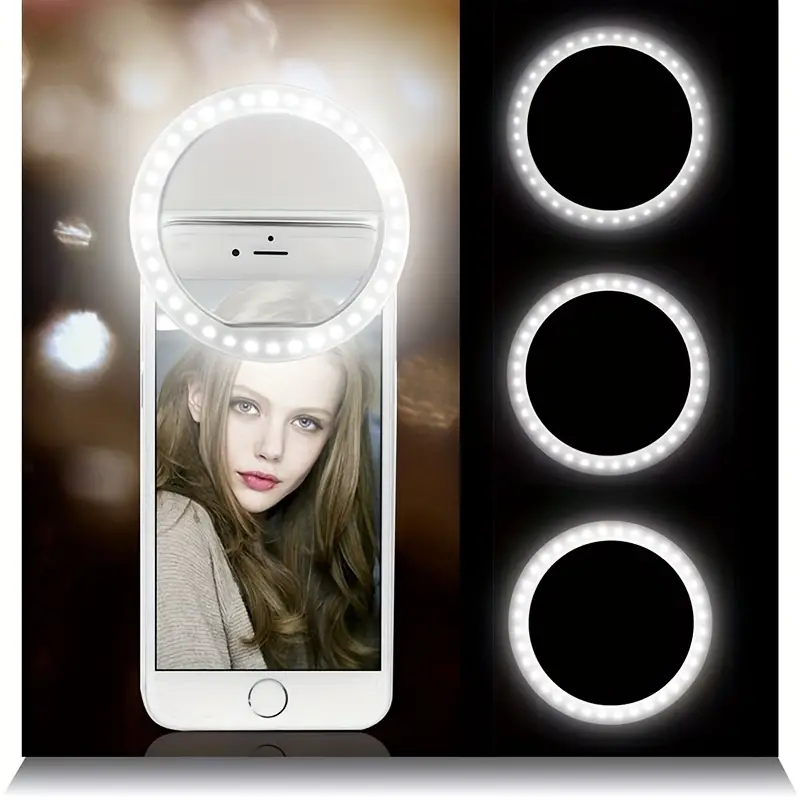 usb rechargeable selfie light ring led circle clip on selfie fill light with 36 led bubbles portable for iphone smart phones pads makeup mirrors details 9